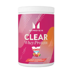 MyProtein Clear Whey Protein container with Vimto flavor on a white background
