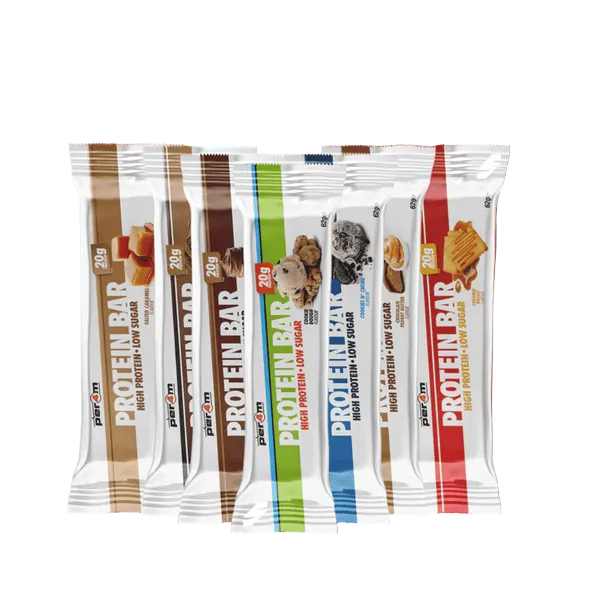 Assorted protein bar packages on a gradient background with 'Brand New Protein Bars' text.