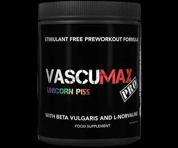 Black supplement container labeled 'Vascumax Pro' on a white background